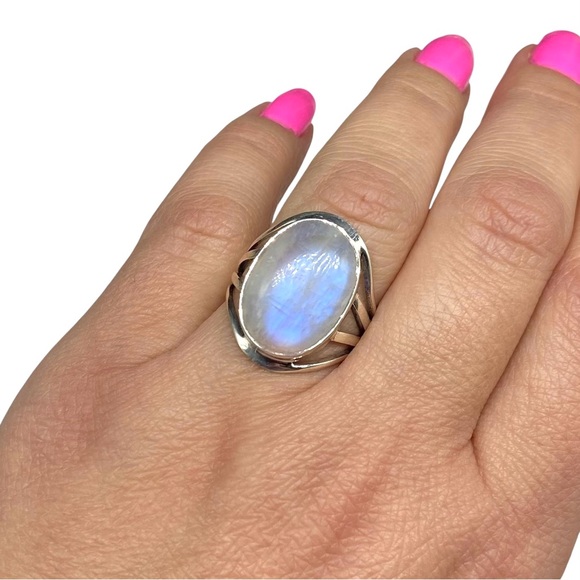 Rainbow Moonstone Ring Size 7 Solid 925 Sterling Silver Boho Stone Crystal - Picture 1 of 9